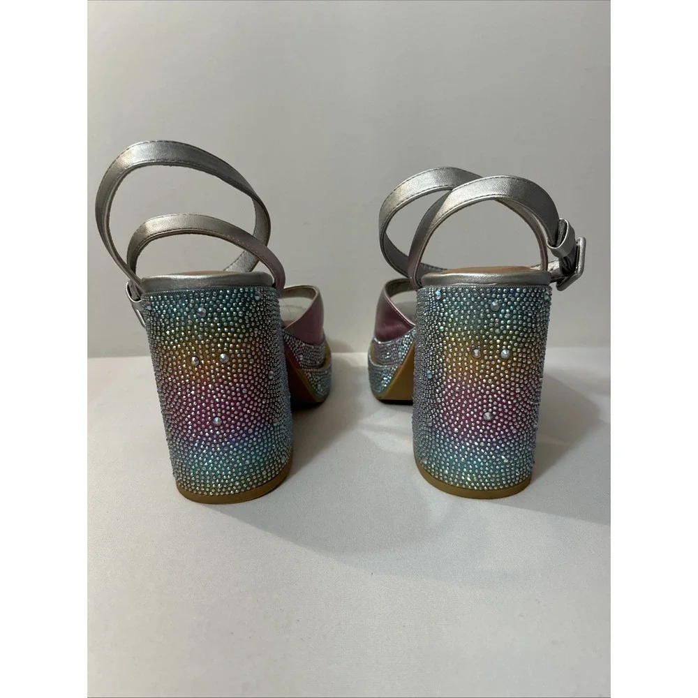 Torrid Rainbow Double Platform Heel Sandal 9 Pride Pastel Rhinestone Holographic